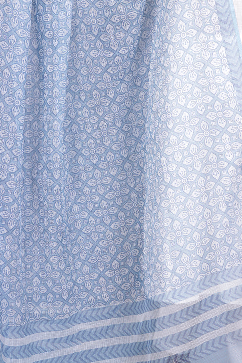 Kota Doria Dupatta In Block Print